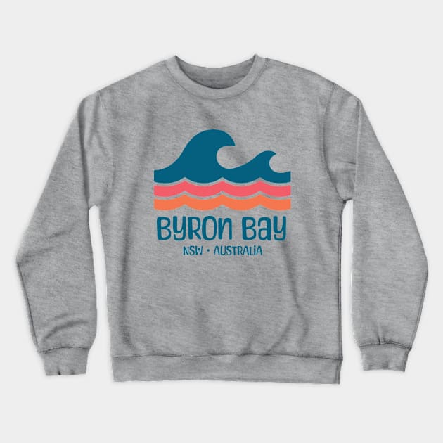 Byron Bay NSW Australia Retro Vintage Waves Crewneck Sweatshirt by TGKelly